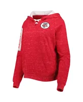 Women's Colosseum Red Wisconsin Badgers The Devil Speckle Lace-Placket Raglan Pullover Hoodie