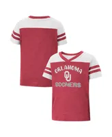 Girls Toddler Colosseum Crimson, White Oklahoma Sooners Piecrust Promise Striped V-Neck T-shirt