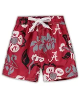 Little Boys and Girls Wes & Willy Crimson Alabama Tide Floral Volley Swim Shorts