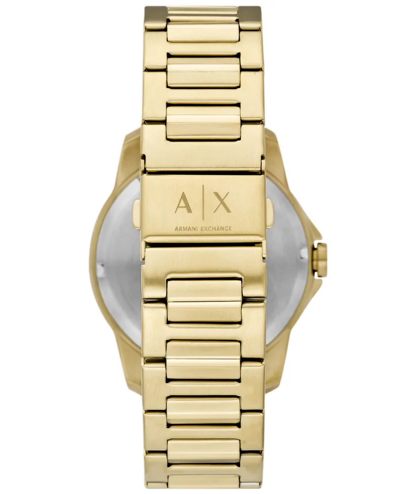 A|X Armani Exchange Men's Three-Hand Day-Date Gold-Tone Stainless Steel Bracelet Watch, 44mm - Gold