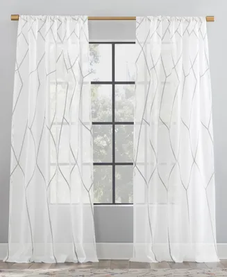 Azlan Geometric Embroidery Sheer Rod Pocket Curtain Panel