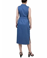 Ny Collection Women's Sleeveless Belted Chambray Dress