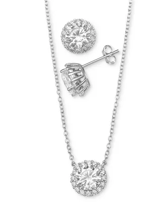 Giani Bernini 2-Pc. Set Cubic Zirconia Halo Pendant Necklace & Matching Stud Earrings in Sterling Silver, Created for Macy's