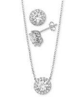 Giani Bernini 2-Pc. Set Cubic Zirconia Halo Pendant Necklace & Matching Stud Earrings in Sterling Silver, Created for Macy's