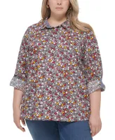 Tommy Hilfiger Plus Size Cotton Printed Utility Shirt