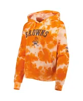 Women's New Era Orange Cleveland Browns Cloud Dye Fleece Pullover Hoodie