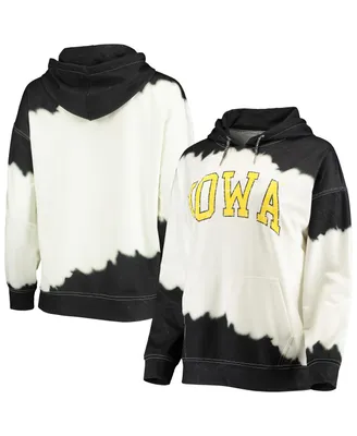 Women's Gameday Couture White, Black Iowa Hawkeyes For the Fun Double Dip-Dyed Pullover Hoodie