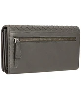 Mancini Women's Basket Weave Collection Rfid Secure Trifold Wallet