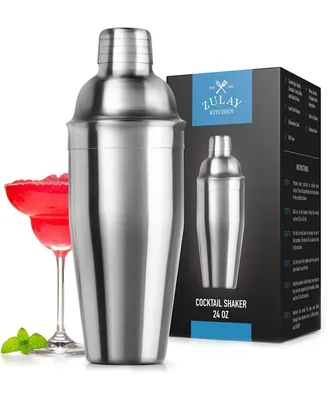 Zulay Kitchen Cocktail Shaker with Built-in Strainer For Bartending & Homebars (24oz) - Silver