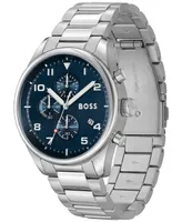 Hugo Boss Men's View Silver-Tone Stainless Steel Bracelet Watch, 44mm - Silver