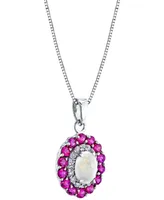 Multi-Gemstone (1-5/8 ct. t.w.) & Diamond (1/6 ct. t.w.) Oval Halo 18" Pendant Necklace in 10k White Gold