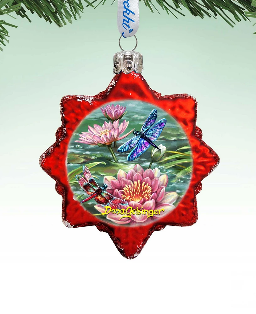 Designocracy Dragonflies and Water Lilies Mercury Holiday Ornament