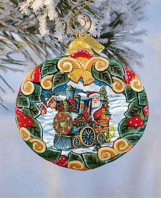 G.DeBrekht Santa Express Wreath Sculpted Hand, Painted Christmas Ornament