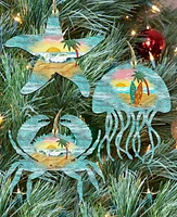 Designocracy Starfish, Jellyfish, Crab Holiday Ornaments, Set of 3