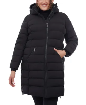 Michael Kors Women's Plus Hooded Faux-Leather-Trim Puffer Coat, Created for Macy's