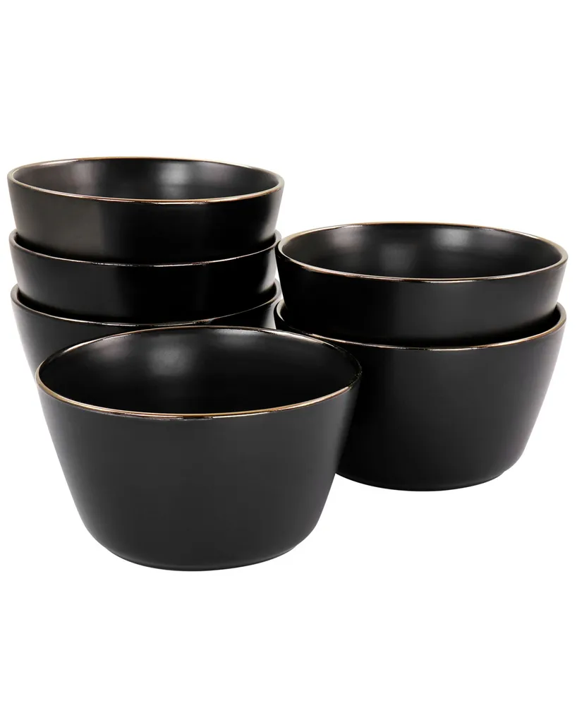 Elama Flat, Raised Rim, Gold-Tone Trim Mateo 6 Piece Stoneware Bowl Set, Service for 6