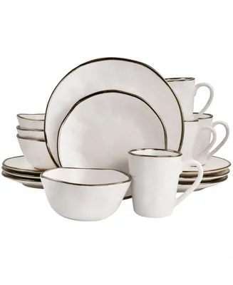 Elama Textured, Uneven Dimpled Design Ricardo 16 Piece Stoneware Dinnerware Set, Service for 4 - Matte White with Gold