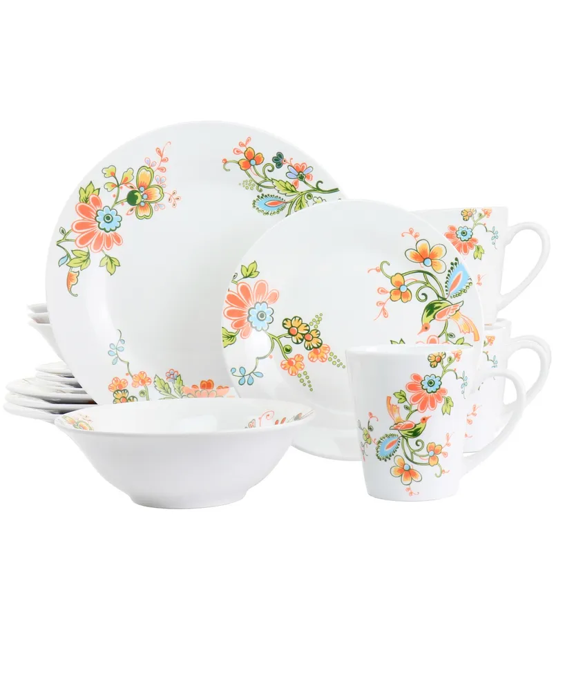 Elama Floral Zoe 16 Piece Round Porcelain Dinnerware Set, Service for 4 - Multi