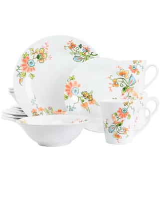 Elama Floral Zoe 16 Piece Round Porcelain Dinnerware Set, Service for 4 - Multi