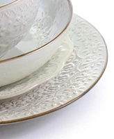 Elama Josefina Embossed 16 Piece Double Bowl Stoneware Dinnerware Set, Service for 4