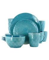 Elama Sapphire 16 Piece Luxurious Stoneware Dinnerware, Service for 4