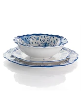 Elama Blue Flower 12 Piece Scalloped Lightweight Melamine Dinnerware Set, Set of 4