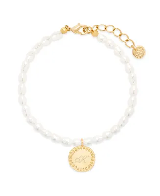 brook & york Baroque Freshwater Imitation Pearl Cami Initial Bracelet - Gold-Plated