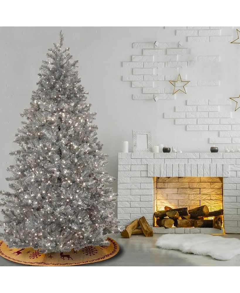 National Tree Company 7.5' Pre-Lit Christmas Matte Metallic Tree - Silver