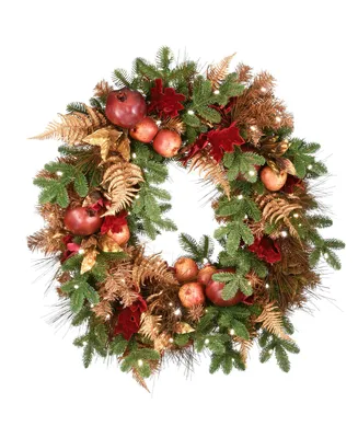 National Tree Company 30" Apple Decorated Christmas Wreath with Led Lights