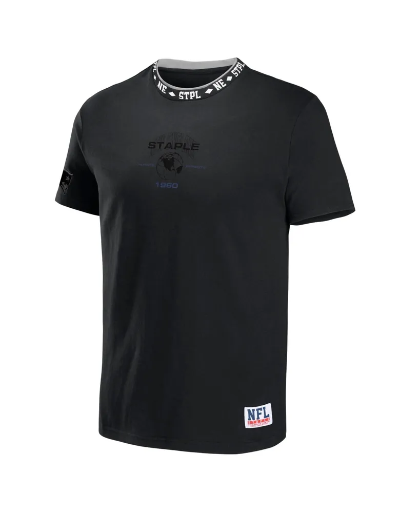 Men's Nfl X Staple Black New England Patriots Embroidered Fundementals Globe Short Sleeve T-shirt