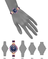 Anne Klein Women's Three-Hand Quartz Navy and Purple Resin with Rose Gold-Tone Alloy Accents Bangle Watch, 34mm - Rose Gold