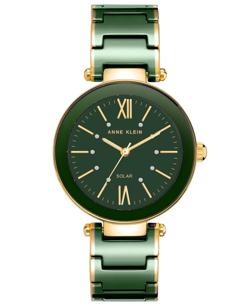 Anne Klein Women's Three-Hand Quartz Considered Green and Gold-Tone Ceramic Bracelet Watch, 33mm