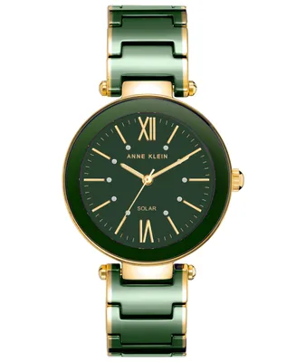 Anne Klein Women's Three-Hand Quartz Considered Green and Gold-Tone Ceramic Bracelet Watch, 33mm