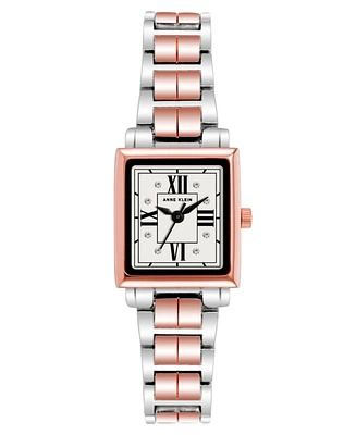 Anne Klein Women's Three-Hand Quartz Square Rose Gold-Tone and Silver-Tone Alloy Bracelet Watch, 21mm