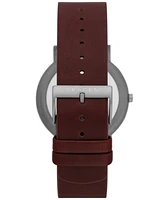 Skagen Women's Signatur Three-Hand Red Wood Leather Strap Watch, 40mm