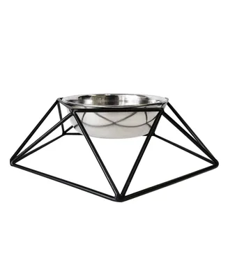 Country Living Elevated Stainless Steel Bowl, Modern Artisan Geometric Design, Single Pet Feeder, Ideal for Medium to Large Dogs – 40oz