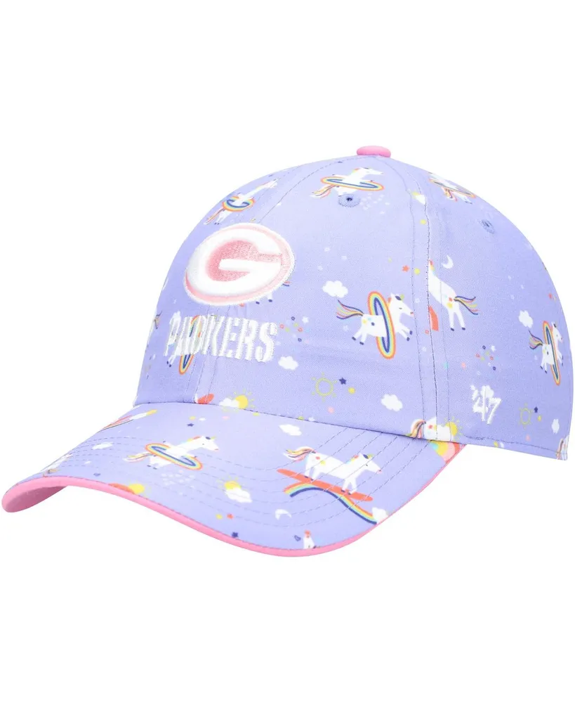 Preschool Girls '47 Purple Green Bay Packers Logo Unicorn Clean Up Adjustable Hat