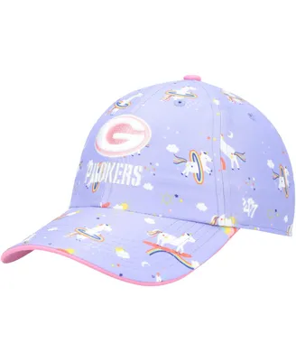 Preschool Girls '47 Purple Green Bay Packers Logo Unicorn Clean Up Adjustable Hat