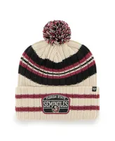 Men's '47 Natural Florida State Seminoles Hone Patch Cuffed Knit Hat with Pom