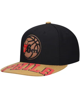 Men's Mitchell & Ness x Lids Black, Tan Philadelphia 76ers Current Reload 3.0 Snapback Hat