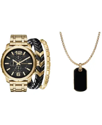 Rocawear Men's Shiny Gold-Tone Metal Bracelet Watch 50mm Set - Black, Shiny Gold