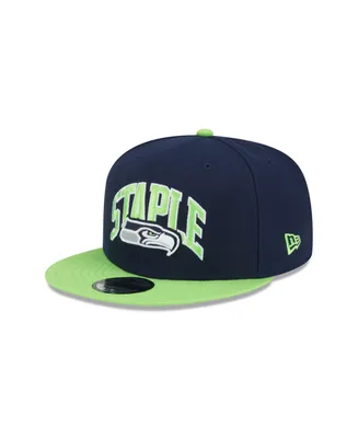 Men's New Era X Staple College Navy, Neon Green Seattle Seahawks Pigeon 9Fifty Snapback Hat