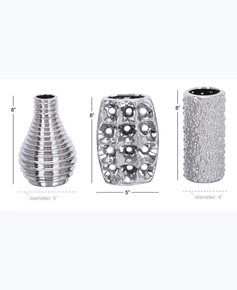 Ceramic Modern 3 Piece Vase Set - Silver