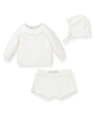 Hope & Henry Baby Boys Organic Cotton Sweater, Bloomer, and Bonnet 3-Piece Set