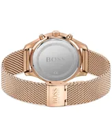Hugo Boss Men's Chronograph Associate Carnation Gold-Tone Stainless Steel Mesh Bracelet Watch 42mm