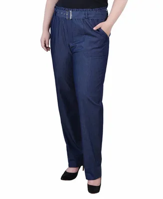 Ny Collection Plus Pull On Chambray Belted Pants