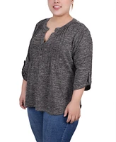 Ny Collection Plus Size 3/4 Roll Tab Sleeve Y Neck Top