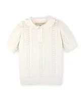 Hope & Henry Baby Girls Organic Cotton Short Sleeve Peter Pan Collar Sweater Polo