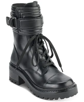 Dkny Women's Basia Buckled Quilted Lug Sole Combat Boots