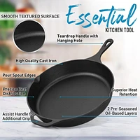 Pre-Seasoned Cast Iron Skillet 12 Inch - Heavy Duty Seasoned Iron Cast Skillet For Indoor & Outdoor Cooking